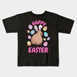 Happy easter cute capybara wearing bunny ears Kids T-Shirt